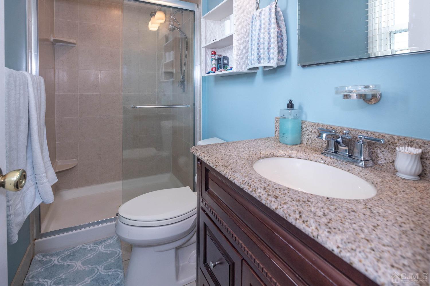 4 Overview Court Edison, NJ 08817 - Photo 24 of 44 a bathroom with a granite countertop sink toilet and shower