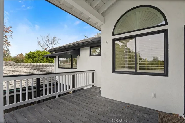a view of wooden balcony
