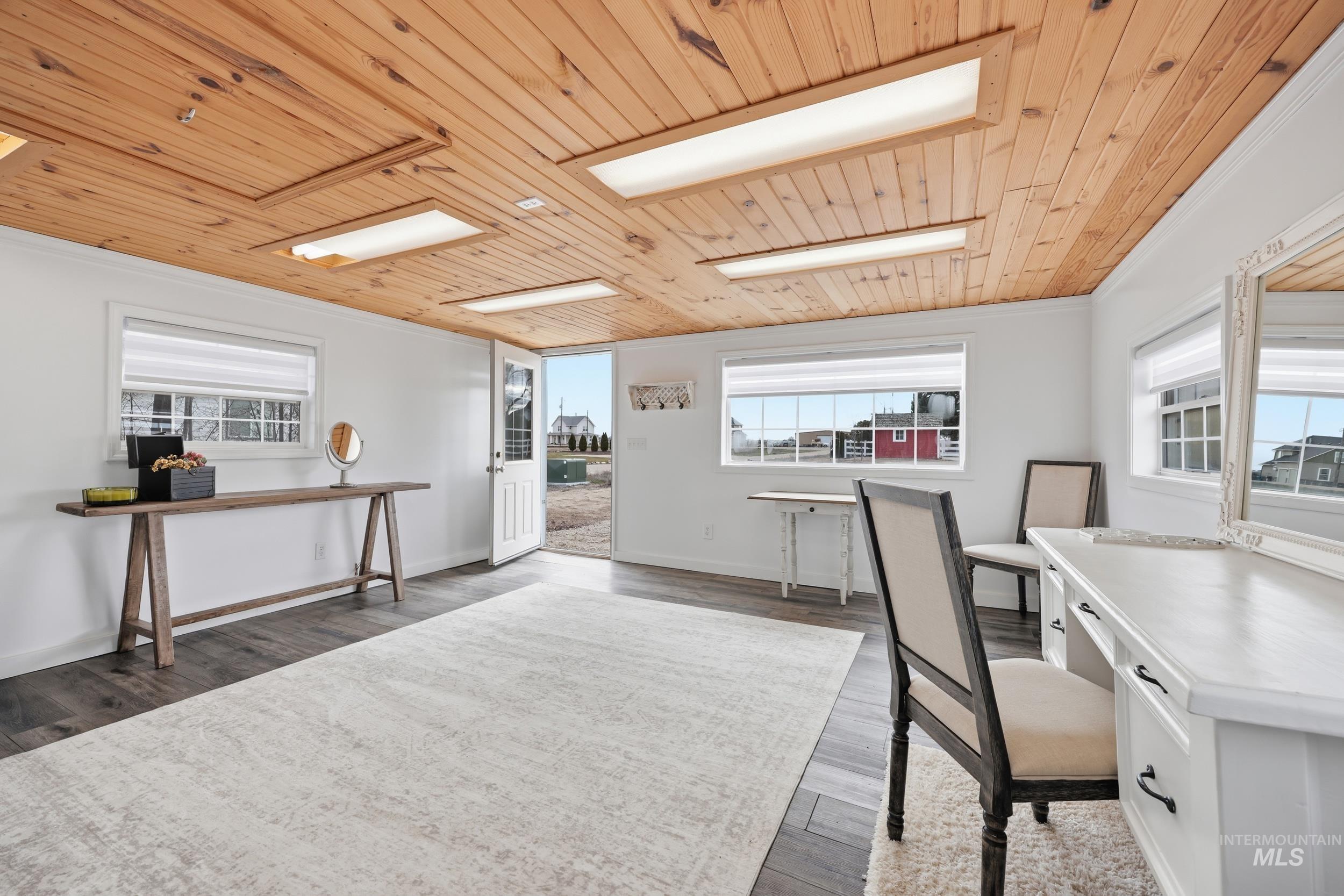 9762 Deer Flat Road Nampa, ID 83686 - Photo 16 of 24 Office space with wooden ceiling, ornamental molding, and light wood-style flooring