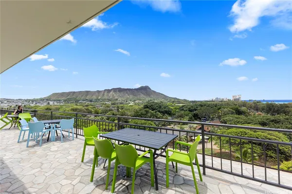 a view of a chairs and table in patio