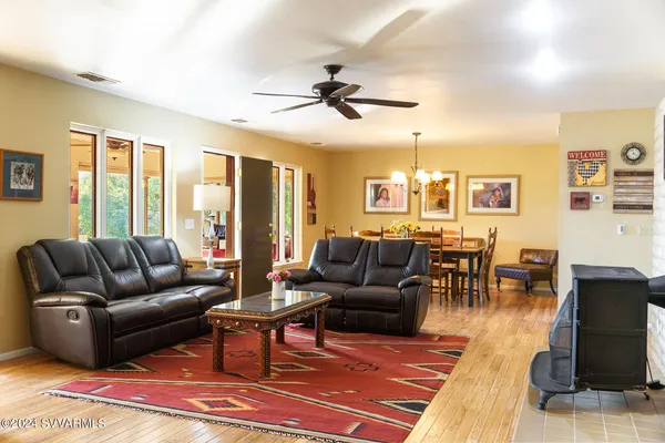 a view of a lake in between two of trees