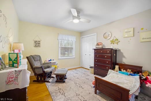 4618 South Arlington Road Uniontown, OH 44685 - Photo 29 of 31 Bedroom featuring ceiling fan, a closet, and light hardwood / wood-style floors