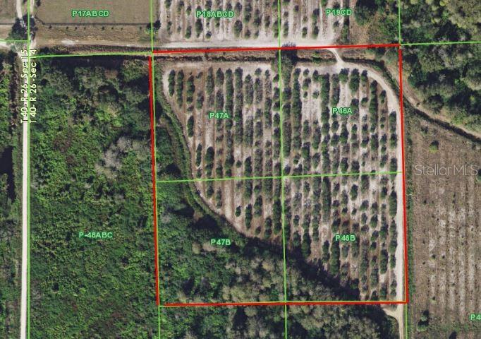 10 Acres in the Highlands of Charlotte Co.  Four 2.5 acre blocks of a fomer citrus grove.  Electric service is near the NE corner.  Road comes in on right side of grove from the south.