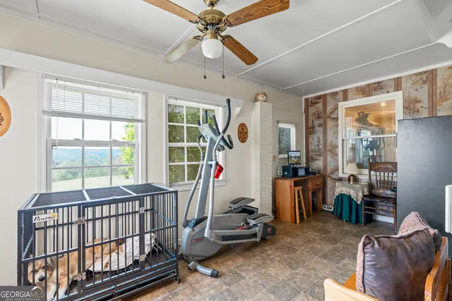 a spacious bathroom with a double vanity sink and a mirror