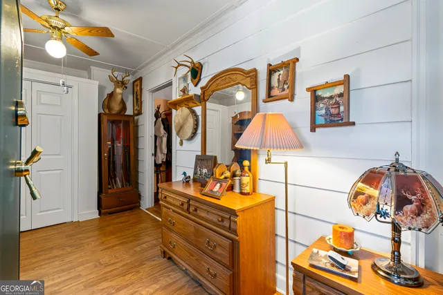 a view of a town with mountains in the background