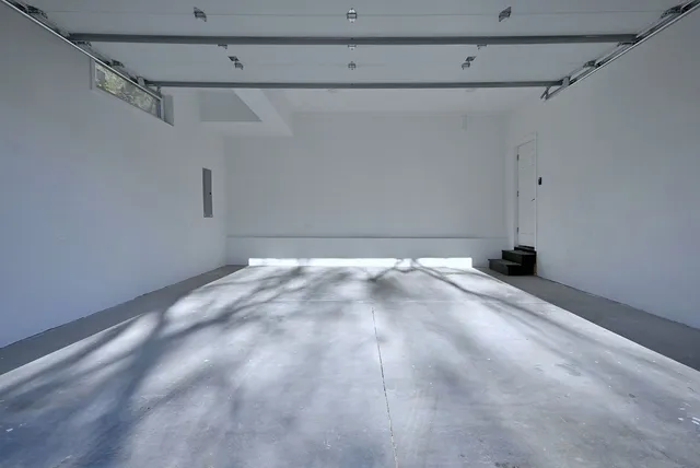 a view of a room with racks on the wall