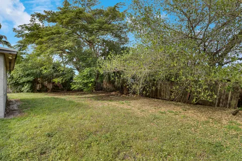 a view of a field with trees in the background