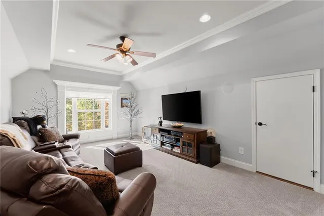 a view of a park with large trees