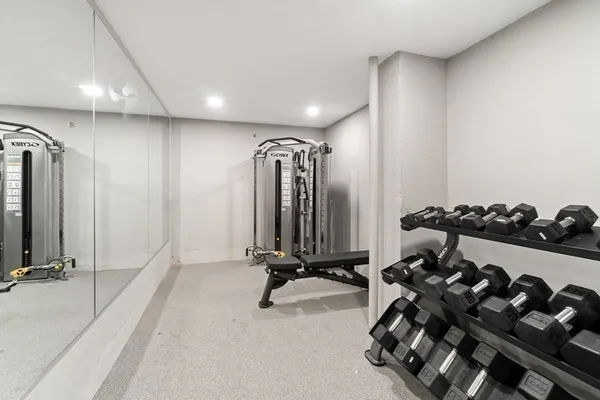 a view of a room with gym equipment
