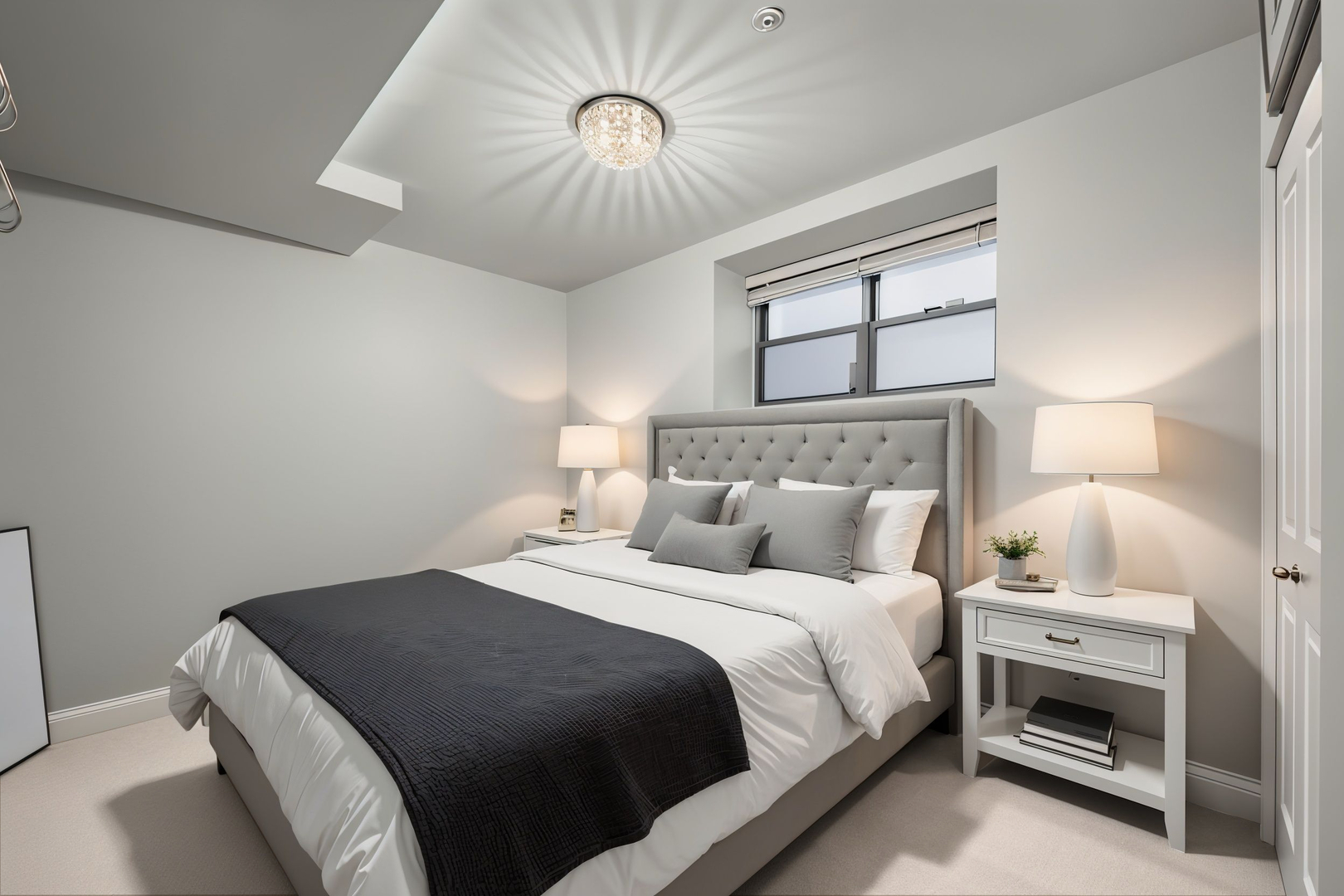 1647 West Addison Street, Unit 1B Chicago, IL 60613 - Photo 17 of 23 a bedroom with a bed and a chandelier