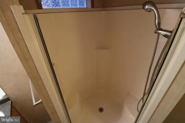 a bathroom with a shower and a sink