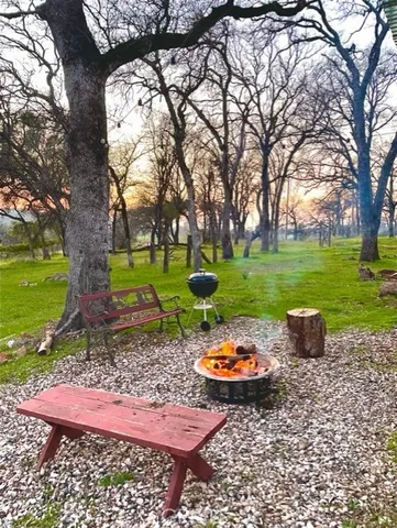 a big yard with trees in the background