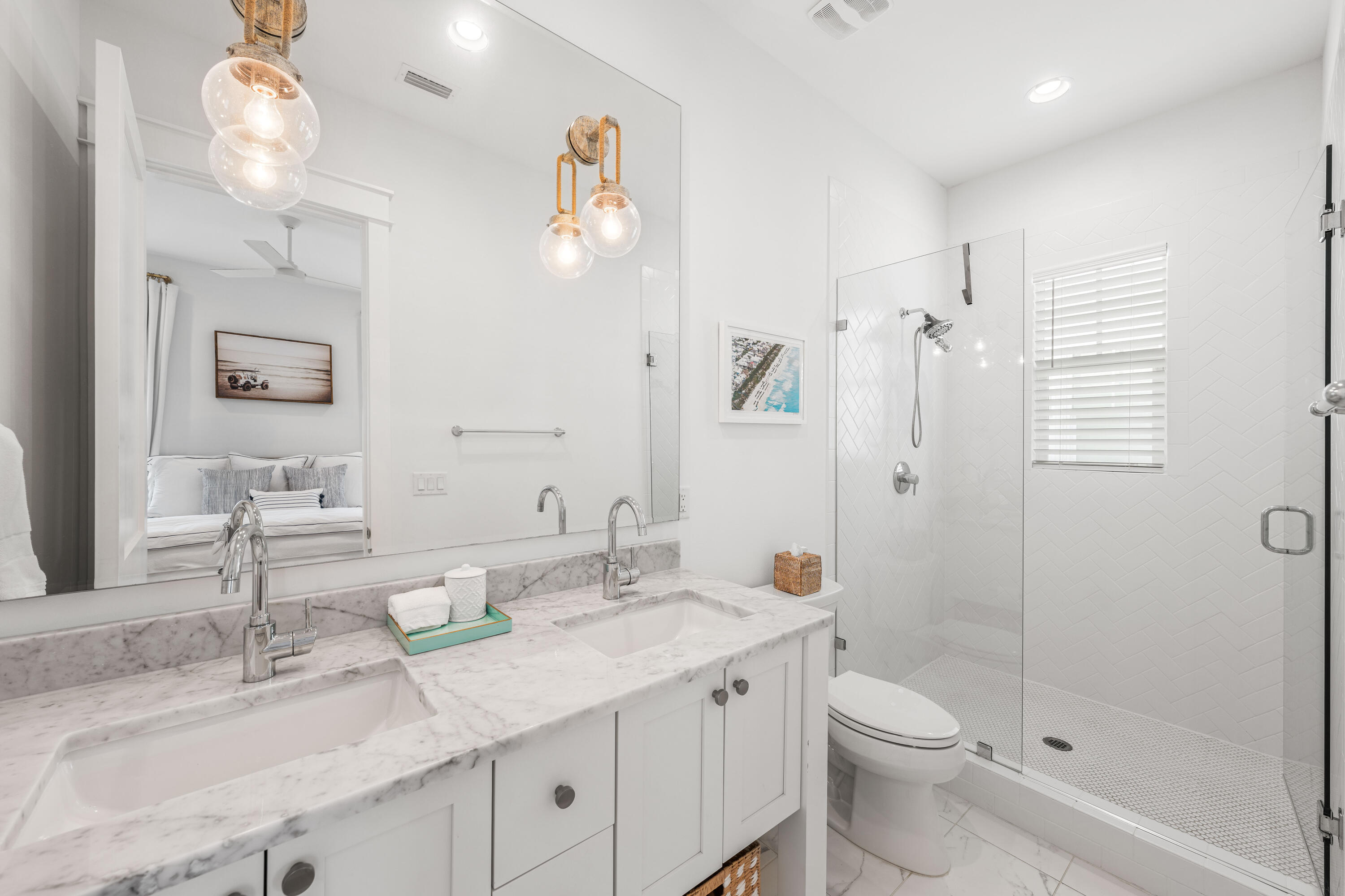 1016 Pathways Dr Inlet Beach Inlet Beach, FL 32461 - Photo 28 of 40 a bathroom with a granite countertop sink toilet and shower