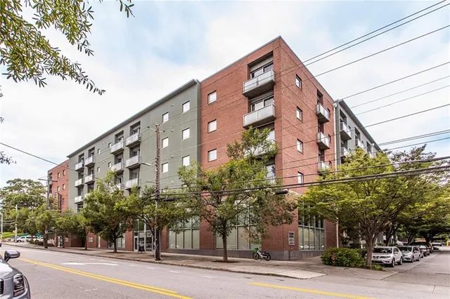 a view of a building and a street