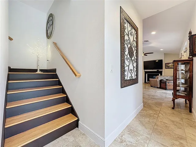an aerial view of a house with a garden