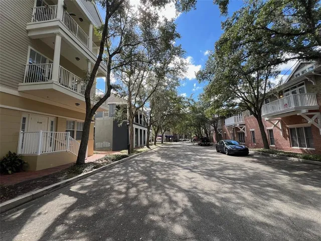 a park with large trees and a pathway