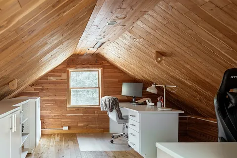 a workspace with furniture