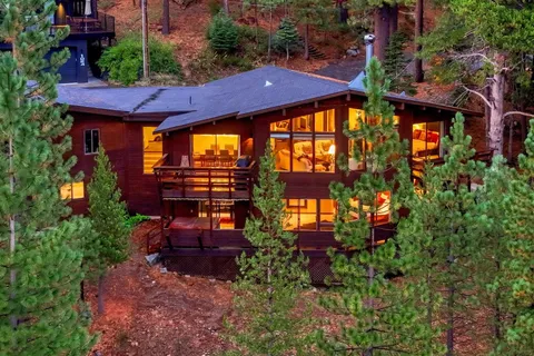 a view of a lake with a mountain in the background