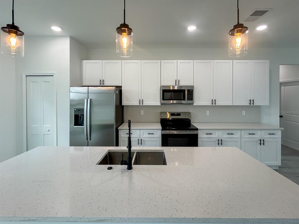 3159 Southwest 127th Lane Road Ocala, FL 34473 - Photo 7 of 32 a kitchen with stainless steel appliances a refrigerator sink and microwave
