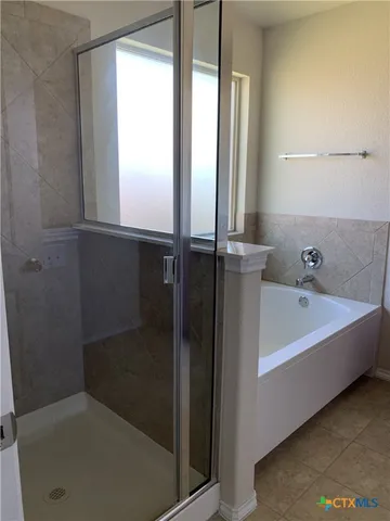 a bathroom with a bathtub