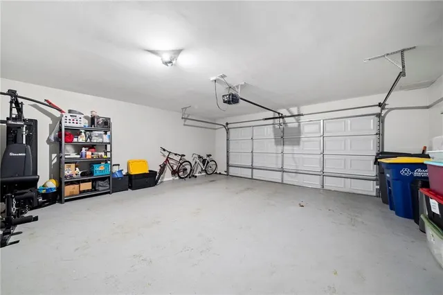 a view of a garage with storage