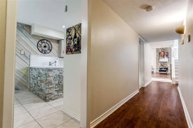 a view of a hallway with workspace