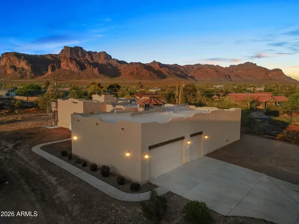 a view of a terrace with a mountain