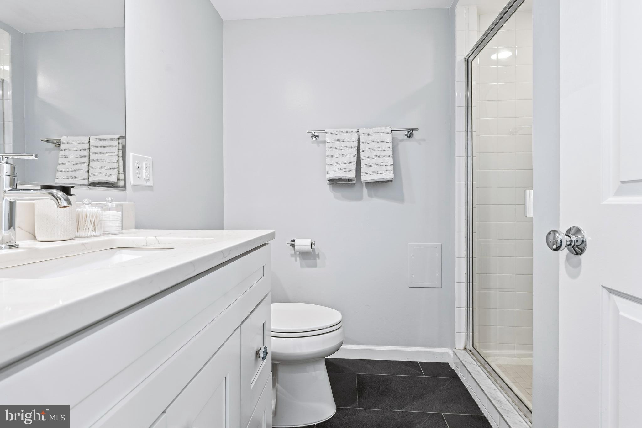353 L Street Southeast Washington, DC 20003 - Photo 24 of 36 a bathroom with a granite countertop sink toilet and shower