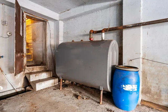 a room with a door and a table