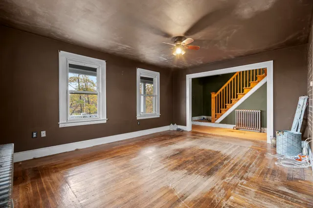a view of an entryway with a chandelier
