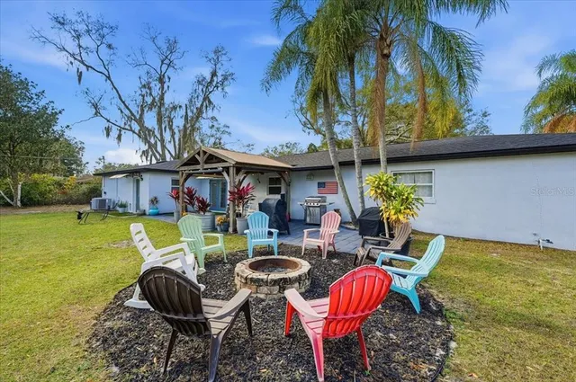 a view of an chairs and table in patio