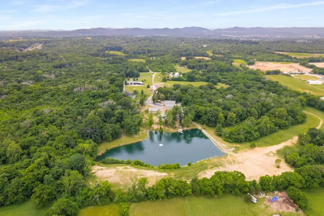 a view of a town with mountains in the background