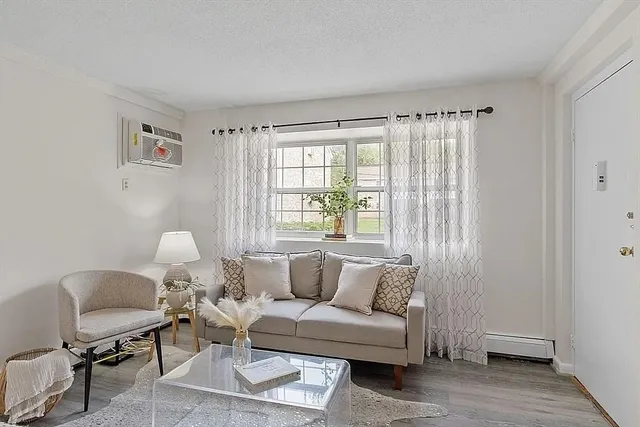 a living room with furniture and a window