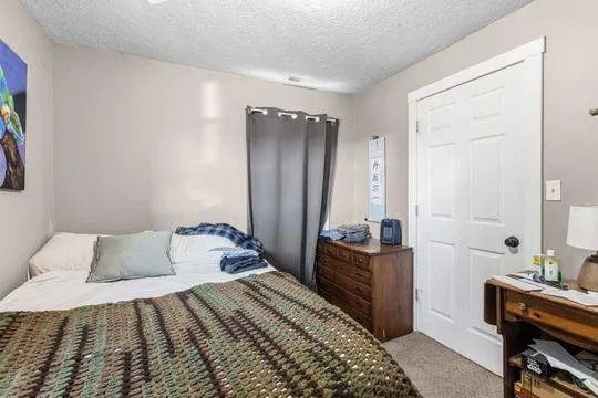 a bedroom with a bed and a dresser