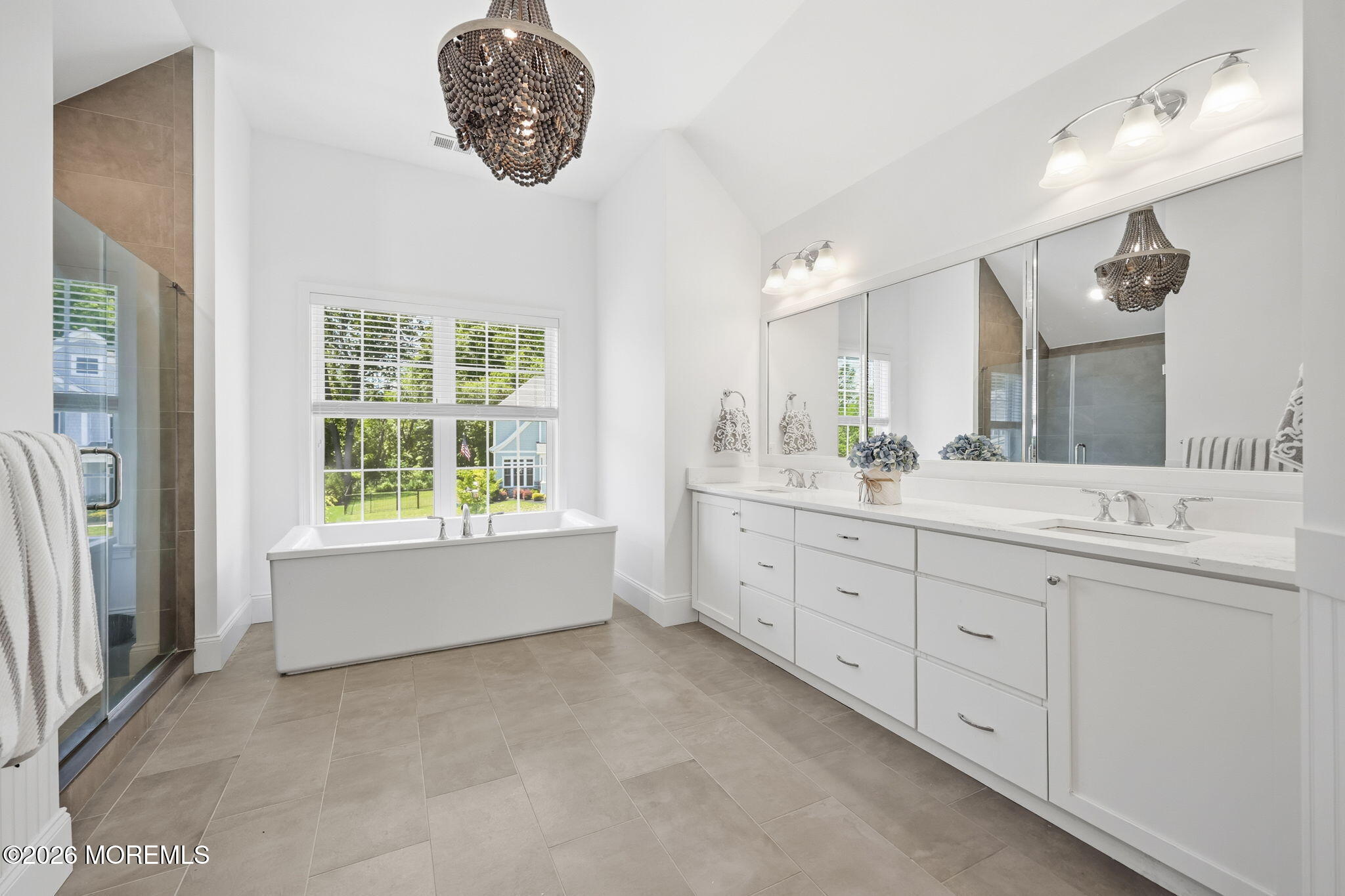66 Windermere Road Lincroft, NJ 07738 - Photo 25 of 48 a bathroom with a granite countertop sink and a mirror
