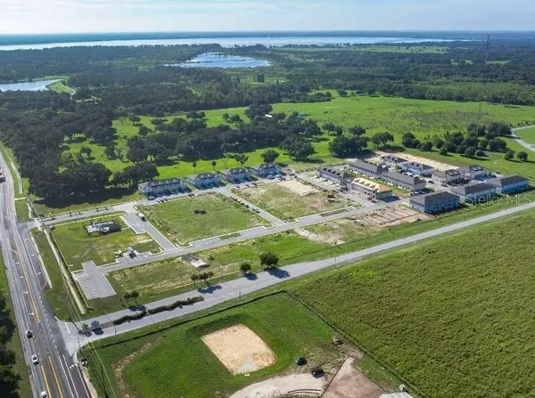 a view of a lake with a city