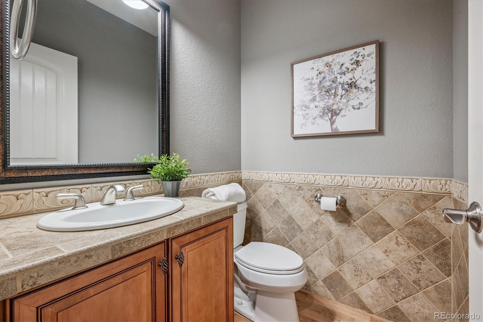 470 Maplehurst Drive Highlands Ranch, CO 80126 - Photo 20 of 46 a bathroom with a granite countertop sink and a mirror
