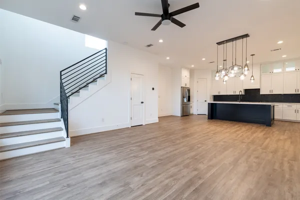 a view of a livingroom with a chandelier
