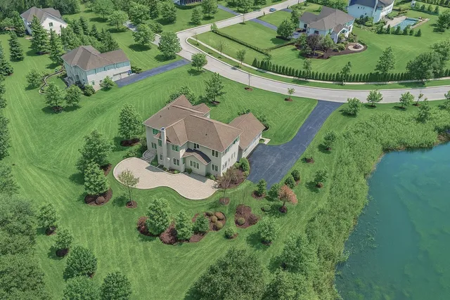 an aerial view of a house having yard