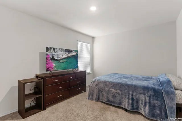 a bedroom with a bed and a dresser