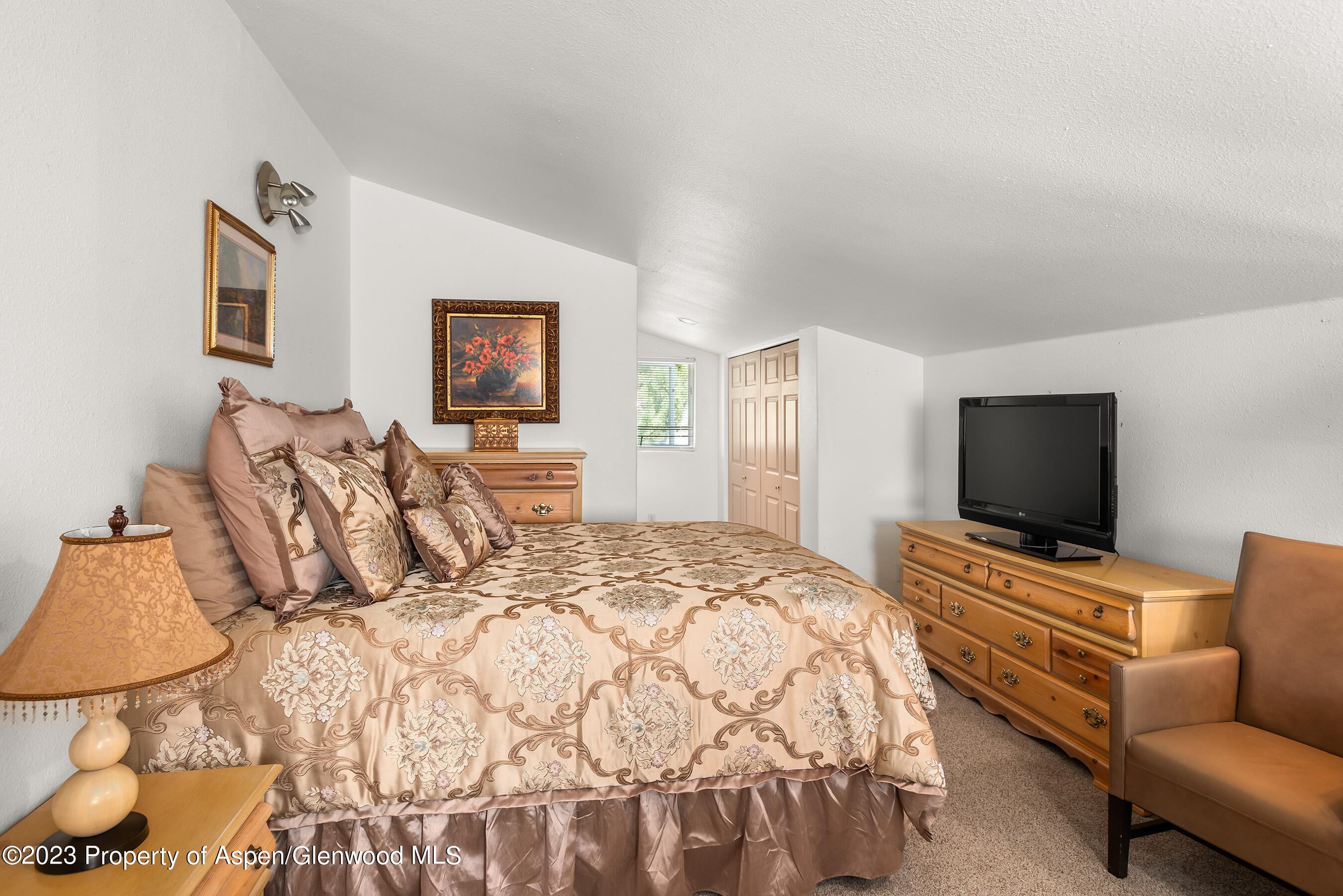 141-143 Swinging Bridge Lane Basalt, CO 81621 - Photo 30 of 35 a bedroom with a bed and a flat screen tv