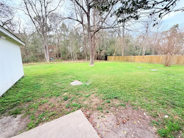 a view of backyard with large trees