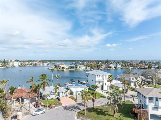 a view of a lake with a city