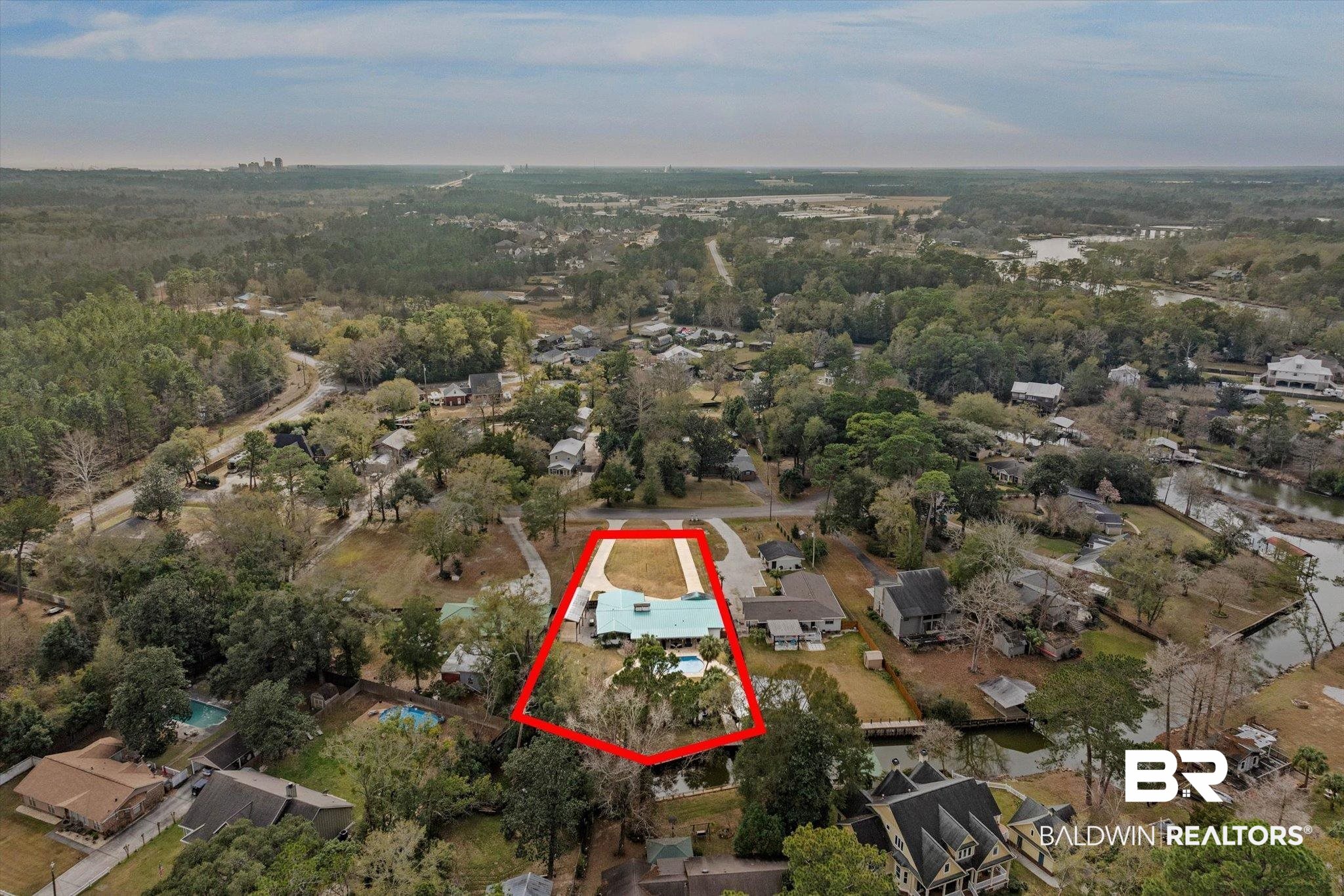 3720 Rabbit Creek Court Theodore, AL 36582 - Photo 41 of 47 Aerial view of property's location featuring property parcel outlined and nearby suburban area