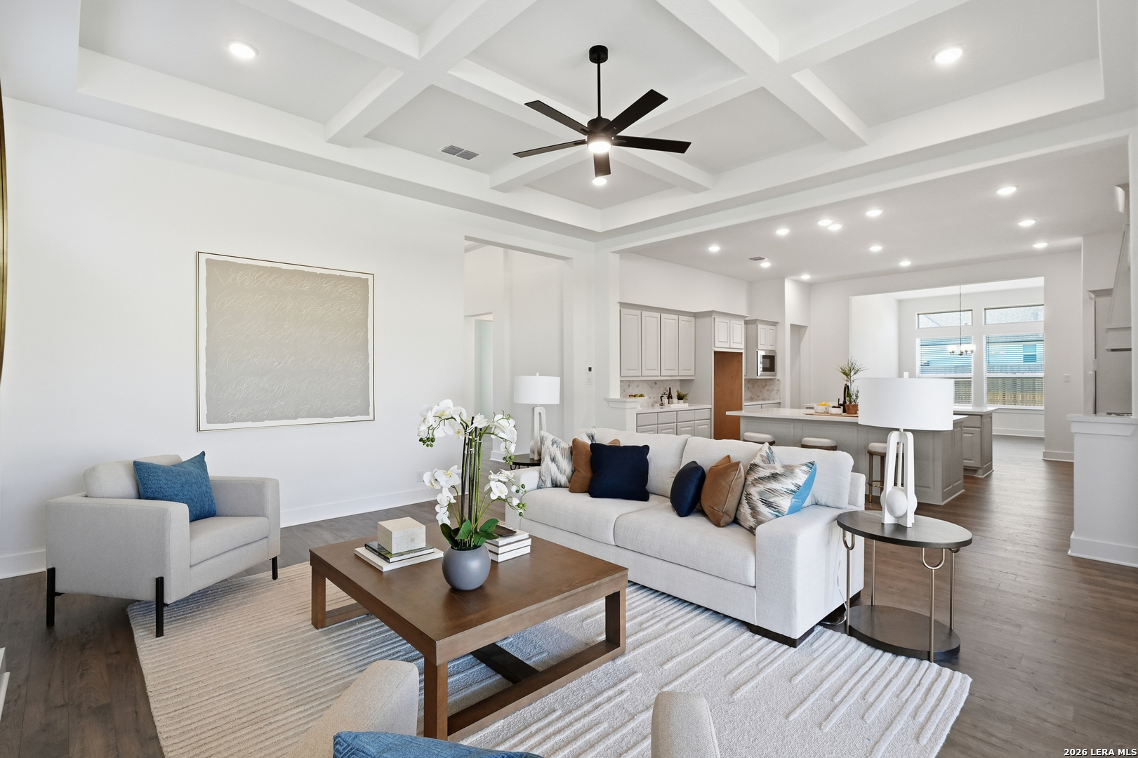 513 Corwin Springs Cibolo, TX 78108 - Photo 19 of 40 a living room with furniture and a view of kitchen