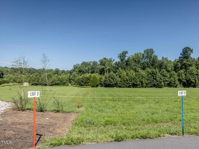 a view of a field with plants and trees in the background