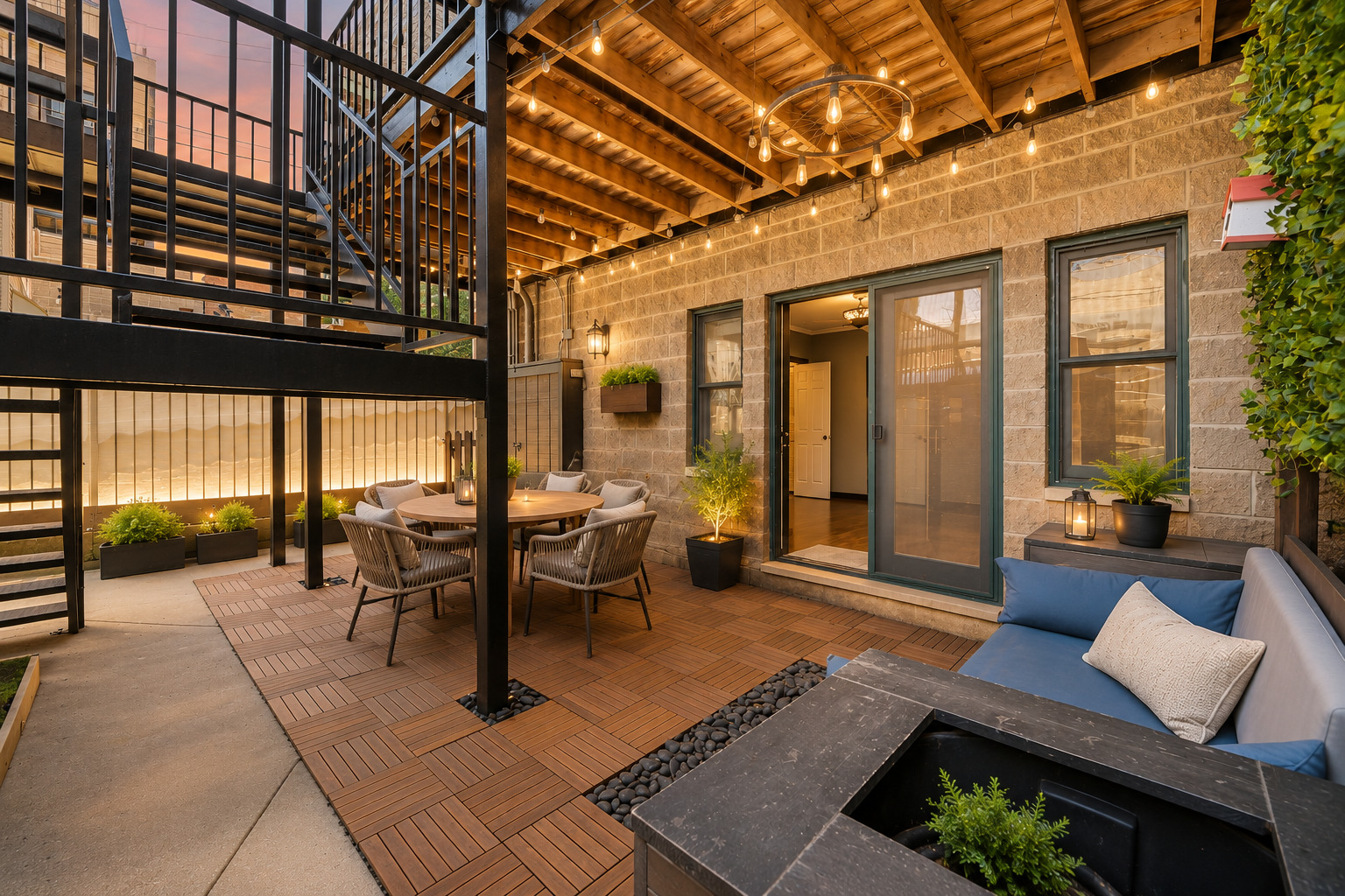 619 North Racine Avenue, Unit 1 Chicago, IL 60642 - Photo 7 of 36 a outdoor space with lots of tables and chairs