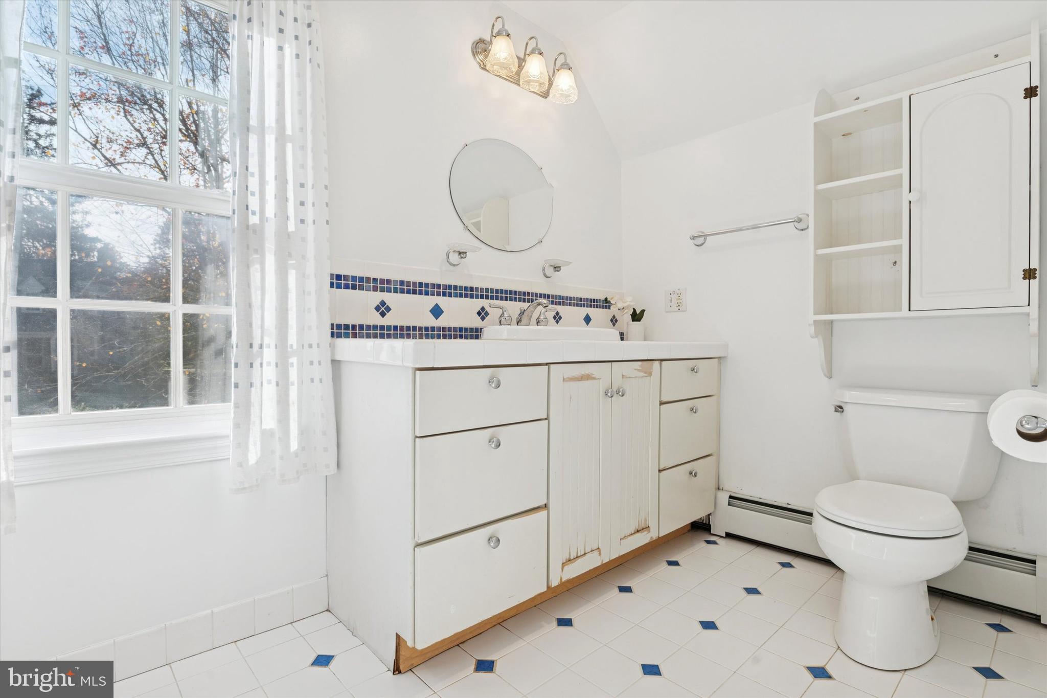 25 Green Valley Road Wallingford, PA 19086 - Photo 43 of 63 a bathroom with a sink a toilet and a mirror