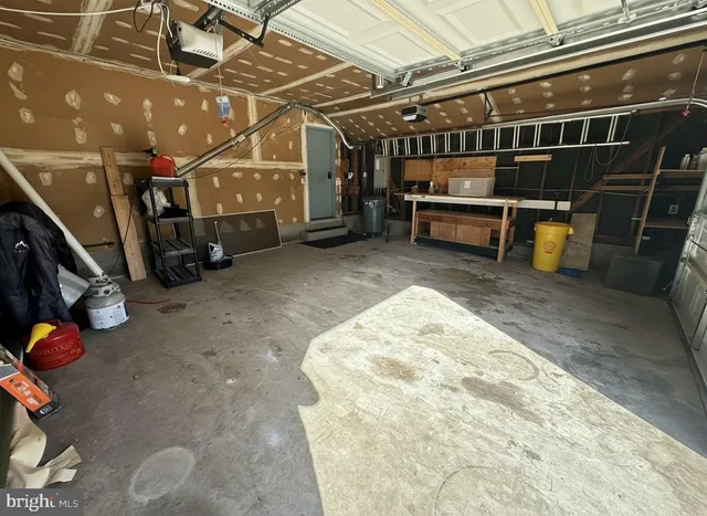 a view of a garage with storage