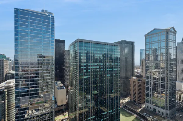 a view of a city with tall buildings